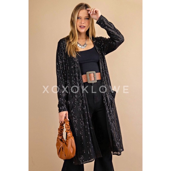 Gold Open Front SEQUIN Duster Long Fully Lined - Picture 12 of 13